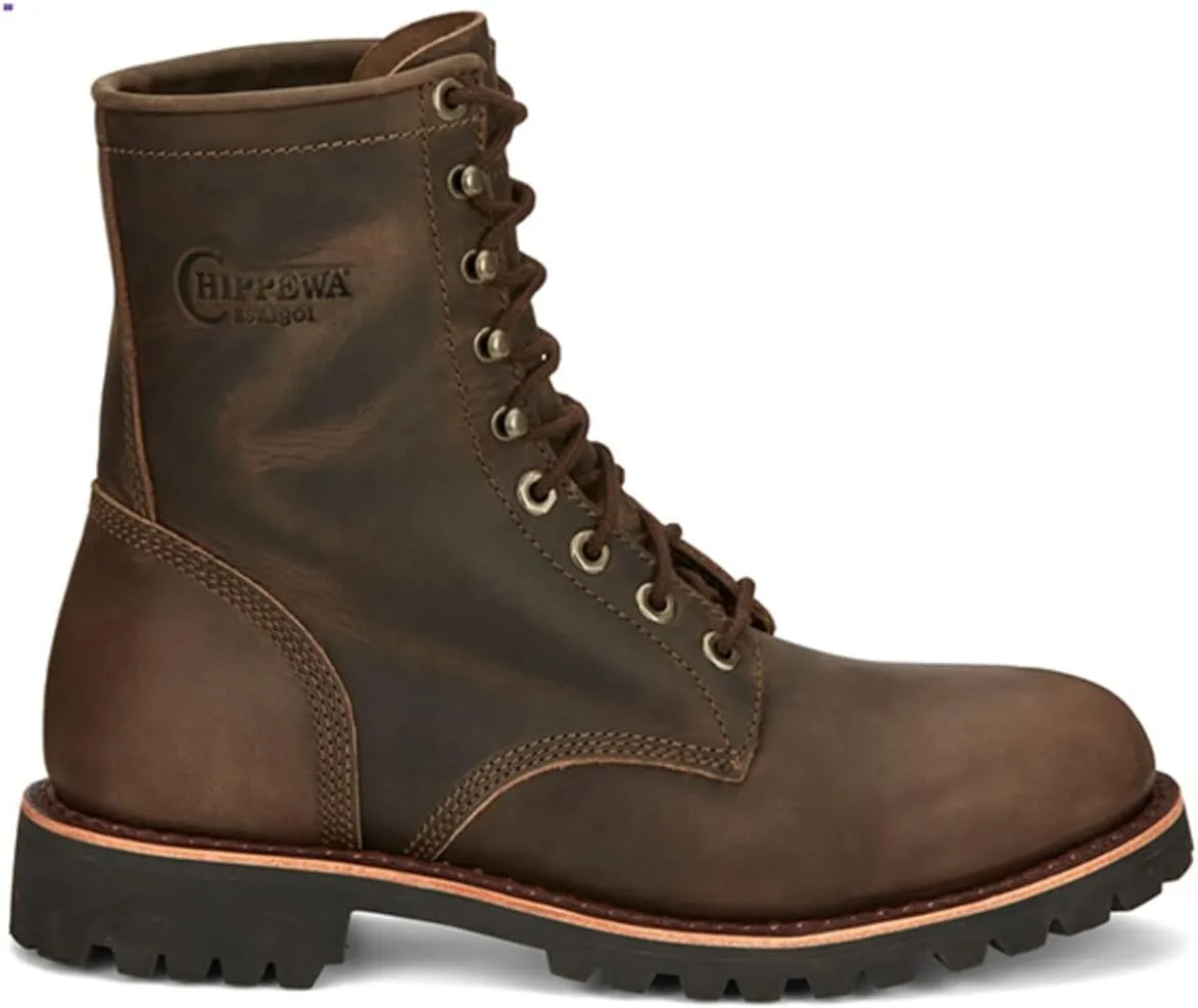 Chippewa Men's Classic 2.0 8" Leather Lace Up Work Boot - Soft Toe Lace Up Boot - Durable Vibram Sole