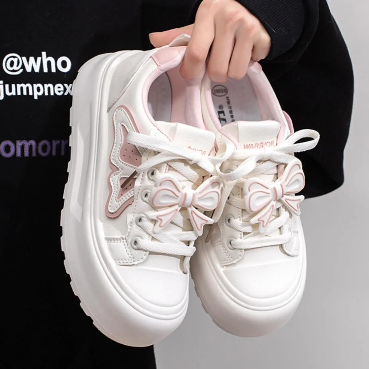 Chunky Platform Sneakers for Women Butterfly Wings Bow Design Comfortable Skate Shoes for Sport, Travel, Casual Walking