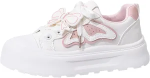 Chunky Platform Sneakers for Women Butterfly Wings Bow Design Comfortable Skate Shoes for Sport, Travel, Casual Walking