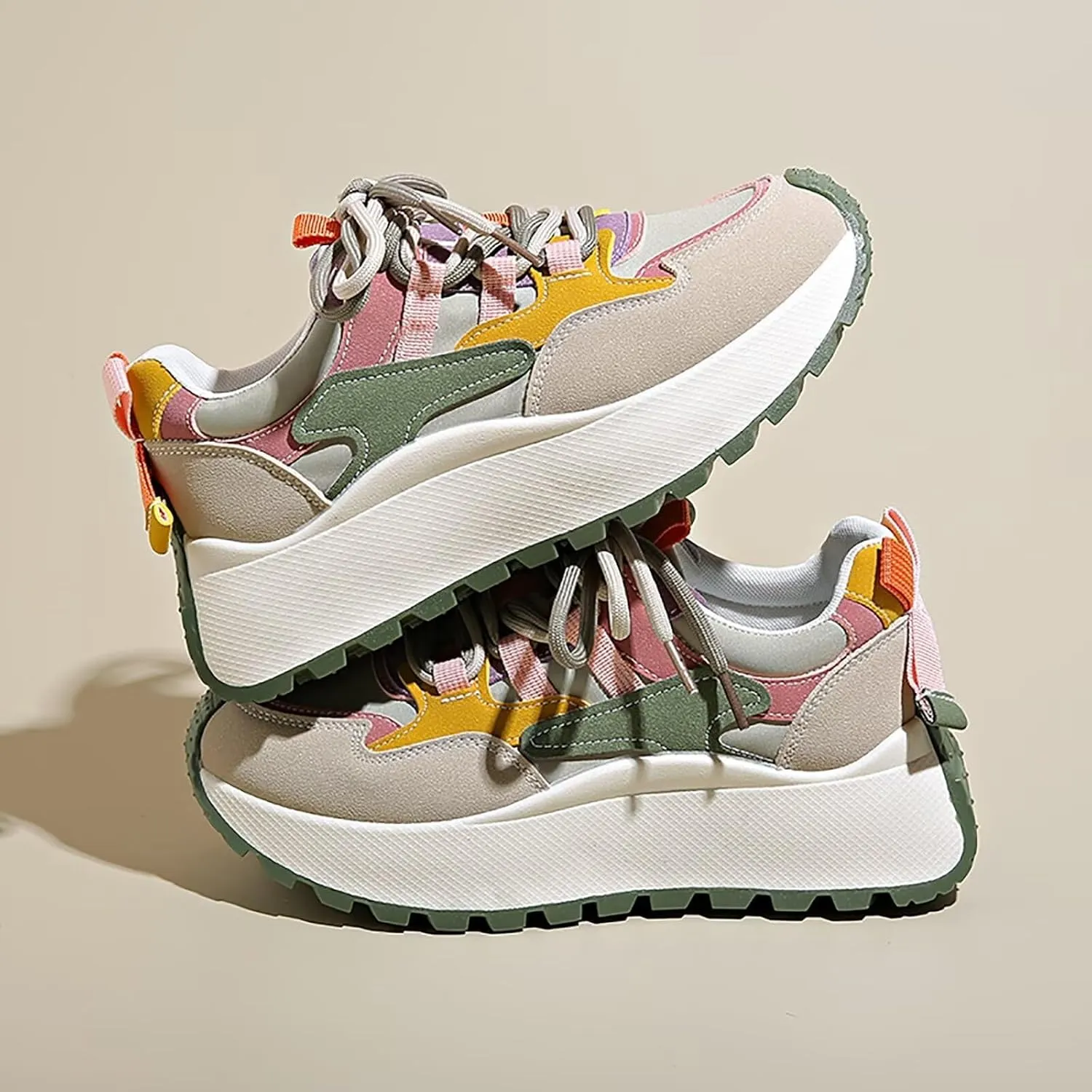 Chunky Sneakers for Women Color Block Platform Walking Shoes