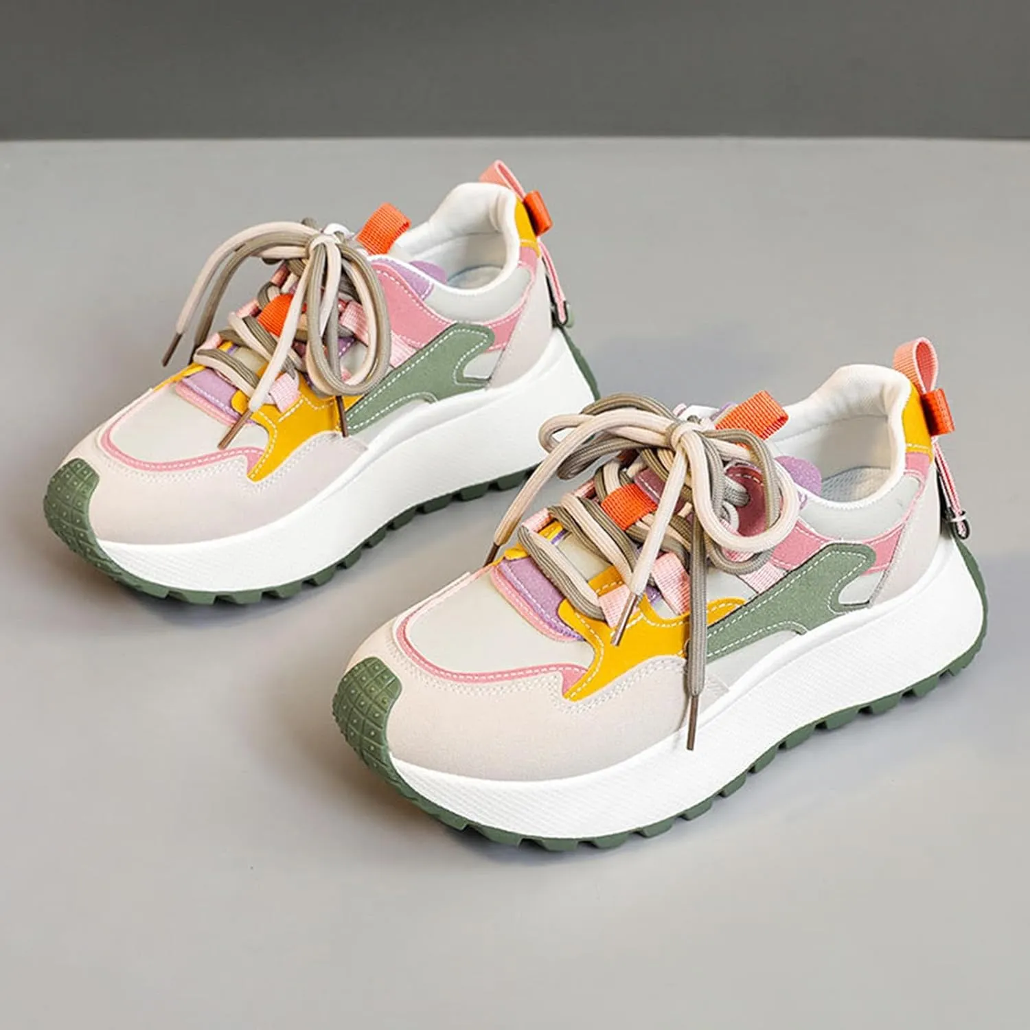 Chunky Sneakers for Women Color Block Platform Walking Shoes
