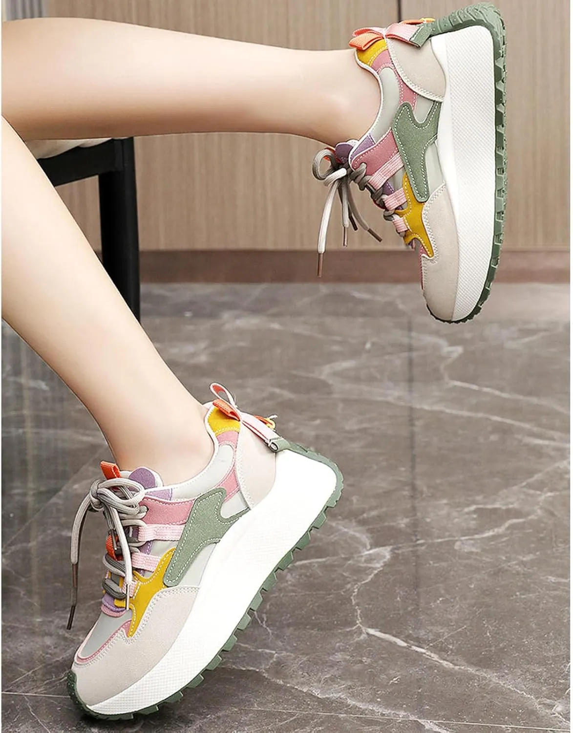 Chunky Sneakers for Women Color Block Platform Walking Shoes