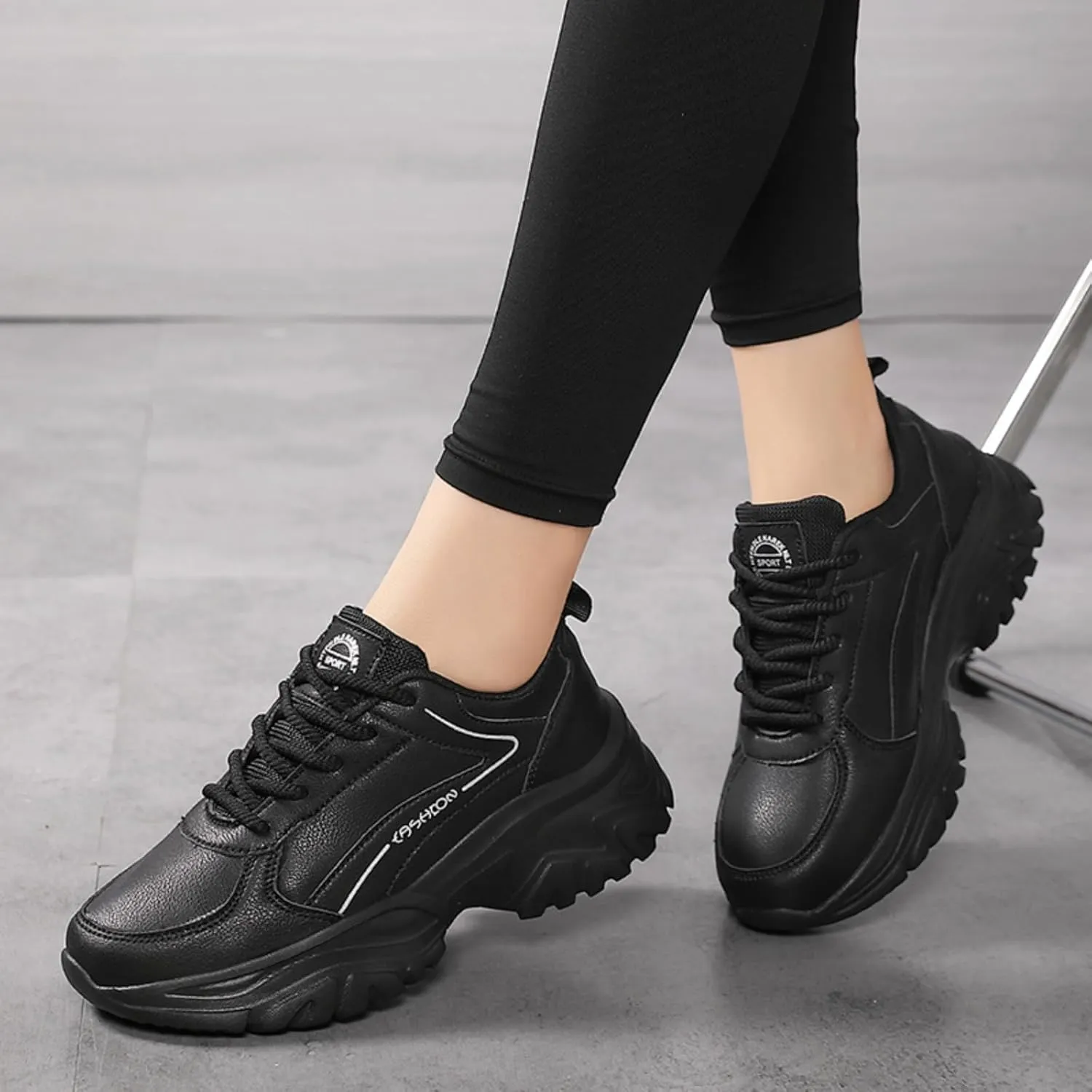 Chunky Sneakers for Women Fashion Platform Height - Increasing Leather Casual Dad Shoes Comfortable Wedge Walking Running Sport Sneakers