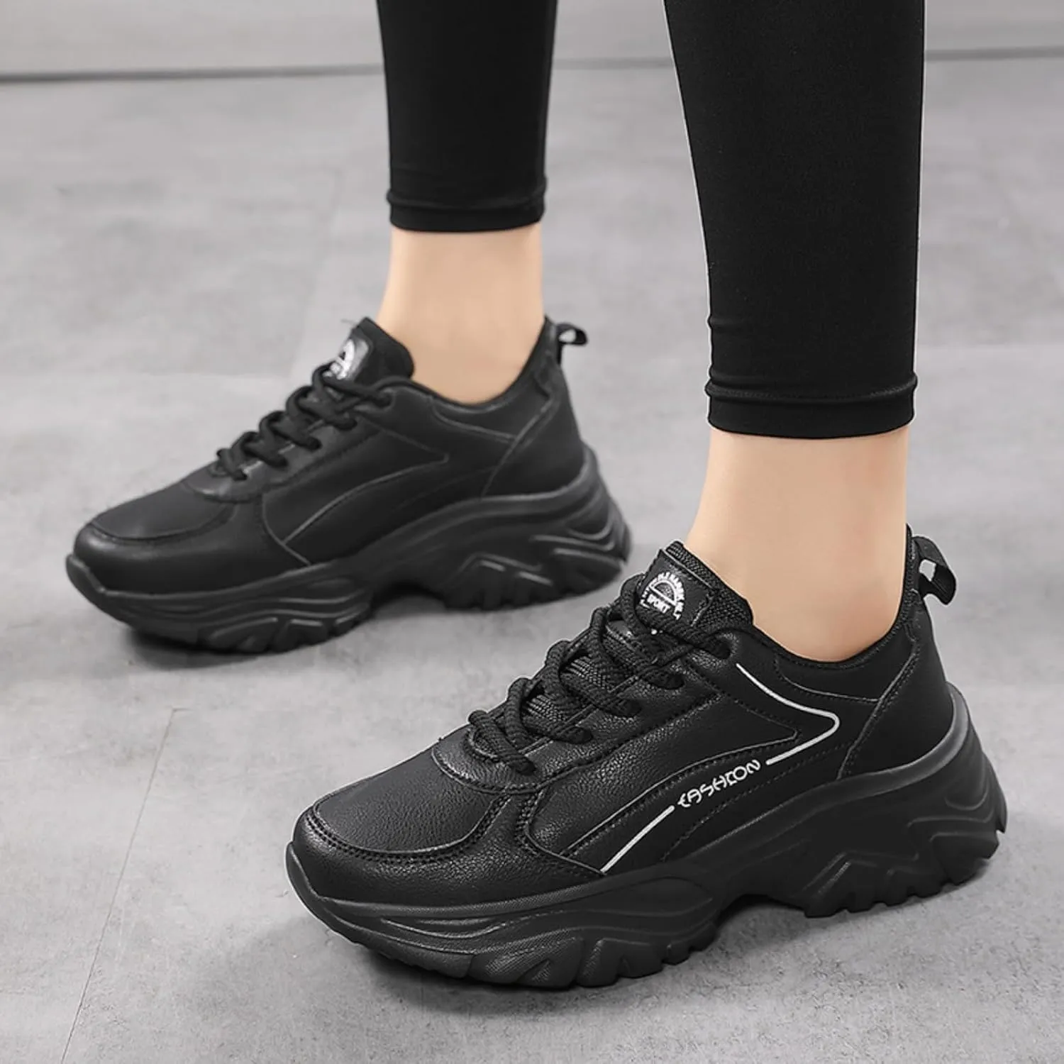 Chunky Sneakers for Women Fashion Platform Height - Increasing Leather Casual Dad Shoes Comfortable Wedge Walking Running Sport Sneakers