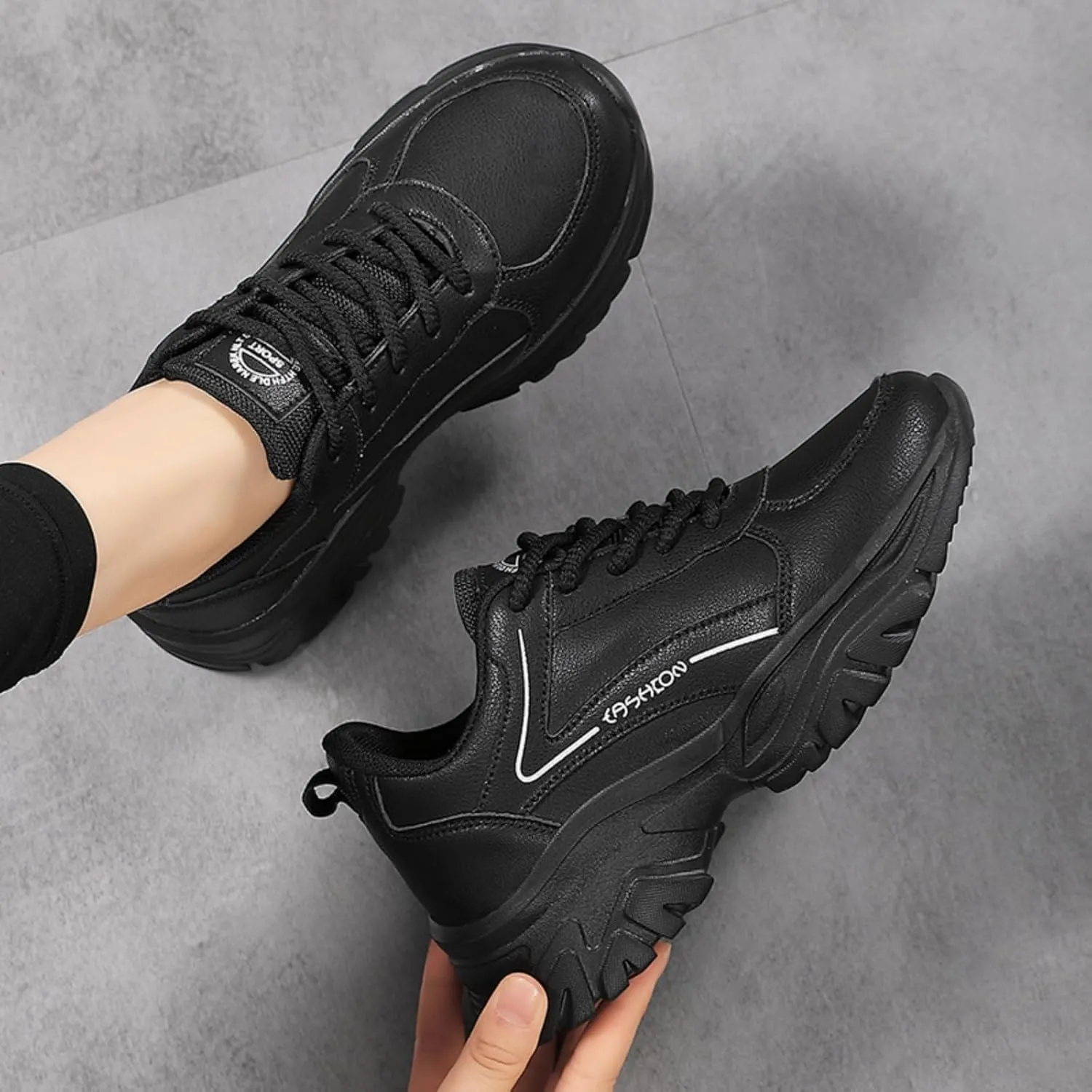 Chunky Sneakers for Women Fashion Platform Height - Increasing Leather Casual Dad Shoes Comfortable Wedge Walking Running Sport Sneakers