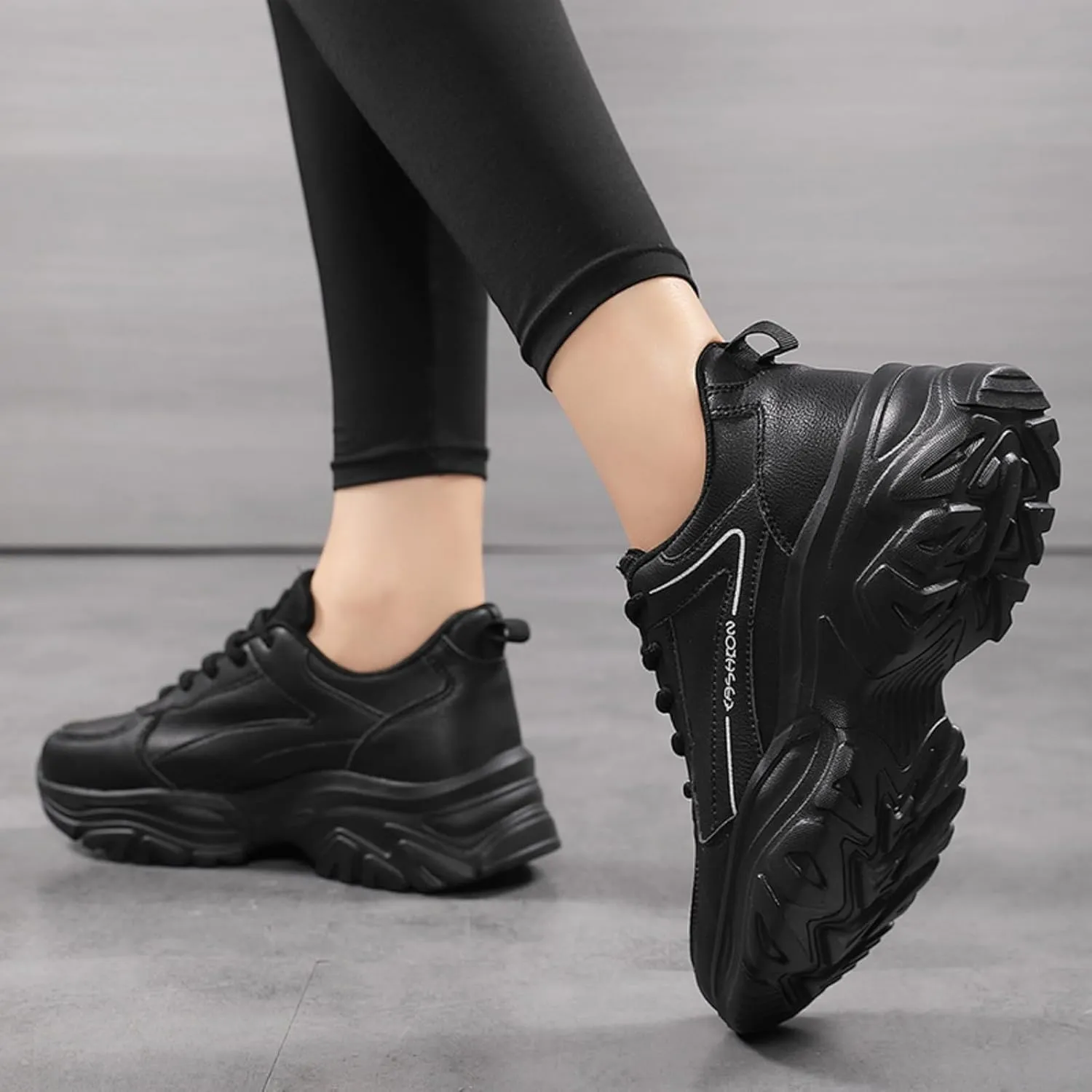 Chunky Sneakers for Women Fashion Platform Height - Increasing Leather Casual Dad Shoes Comfortable Wedge Walking Running Sport Sneakers