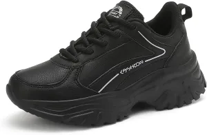 Chunky Sneakers for Women Fashion Platform Height - Increasing Leather Casual Dad Shoes Comfortable Wedge Walking Running Sport Sneakers