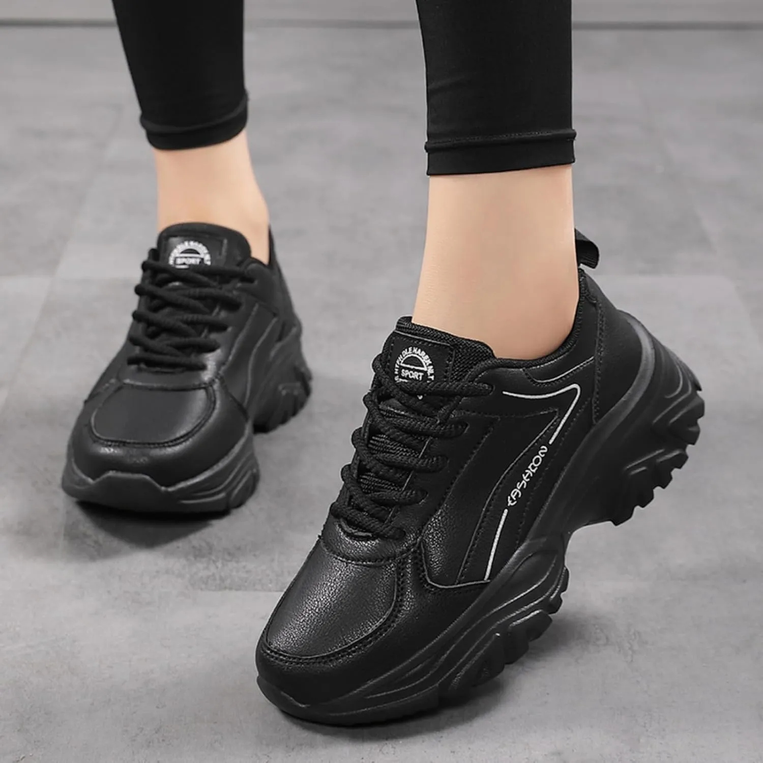 Chunky Sneakers for Women Fashion Platform Height - Increasing Leather Casual Dad Shoes Comfortable Wedge Walking Running Sport Sneakers