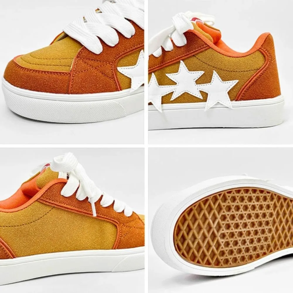 Chunky Sneakers Women, 3 Star Patch, Chunky Laces, Contrast Color, Round Toe, Height Boost, Y2K Street Platform Shoes