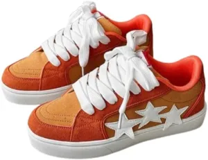 Chunky Sneakers Women, 3 Star Patch, Chunky Laces, Contrast Color, Round Toe, Height Boost, Y2K Street Platform Shoes