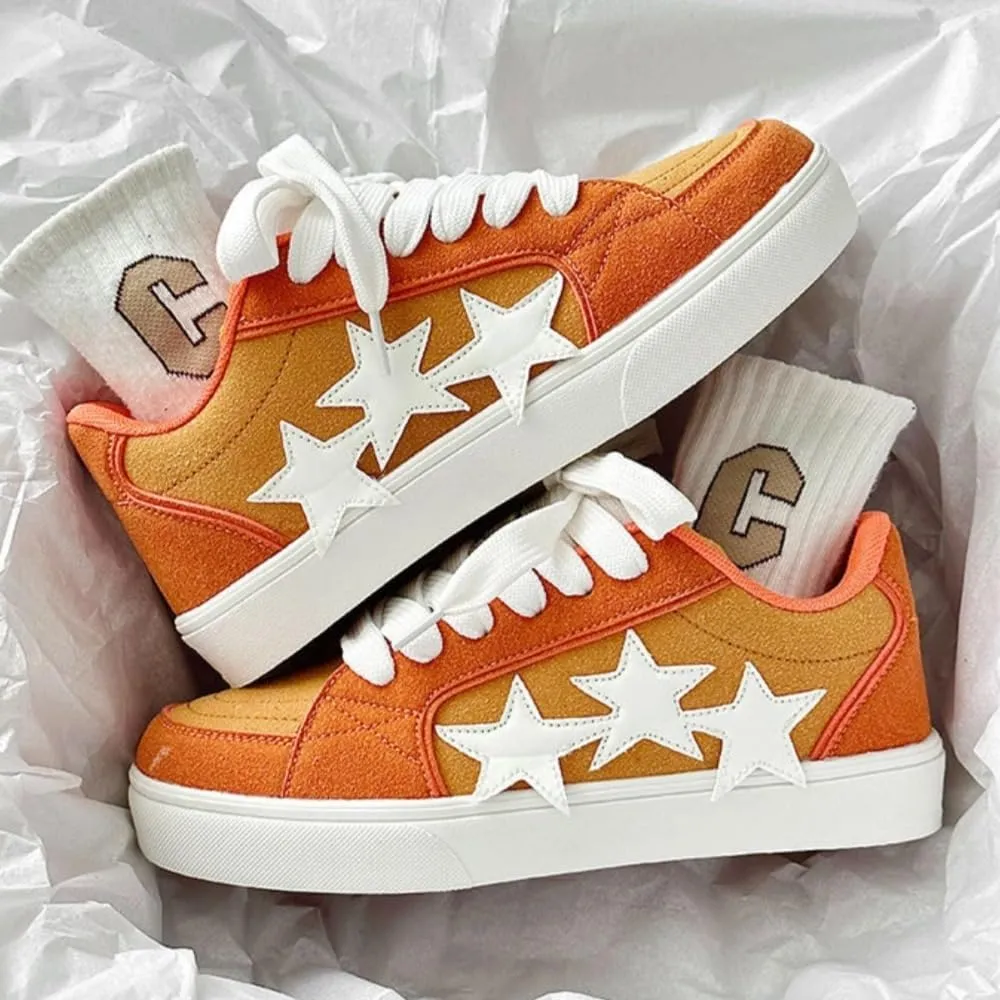 Chunky Sneakers Women, 3 Star Patch, Chunky Laces, Contrast Color, Round Toe, Height Boost, Y2K Street Platform Shoes