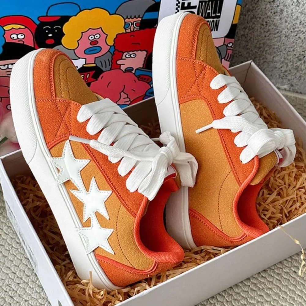 Chunky Sneakers Women, 3 Star Patch, Chunky Laces, Contrast Color, Round Toe, Height Boost, Y2K Street Platform Shoes