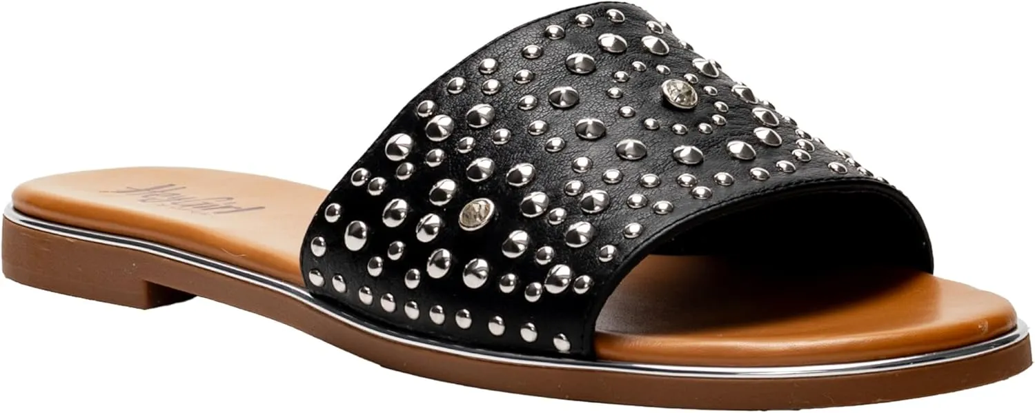 Corkys Footwear Hey Girl Womens Bail Money Sandal - Featuring a Studded Wide Strap With Elastic Gore, Metallic Rand Around the Bottom, and Cushioned Insoles
