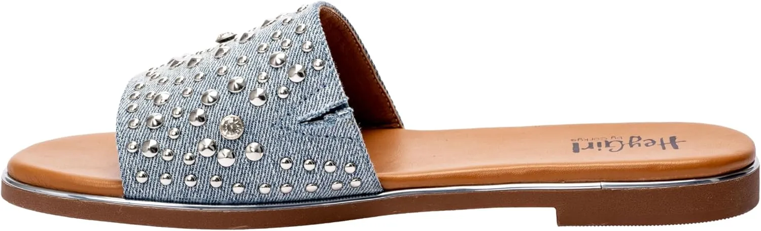 Corkys Footwear Hey Girl Womens Bail Money Sandal - Featuring a Studded Wide Strap With Elastic Gore, Metallic Rand Around the Bottom, and Cushioned Insoles