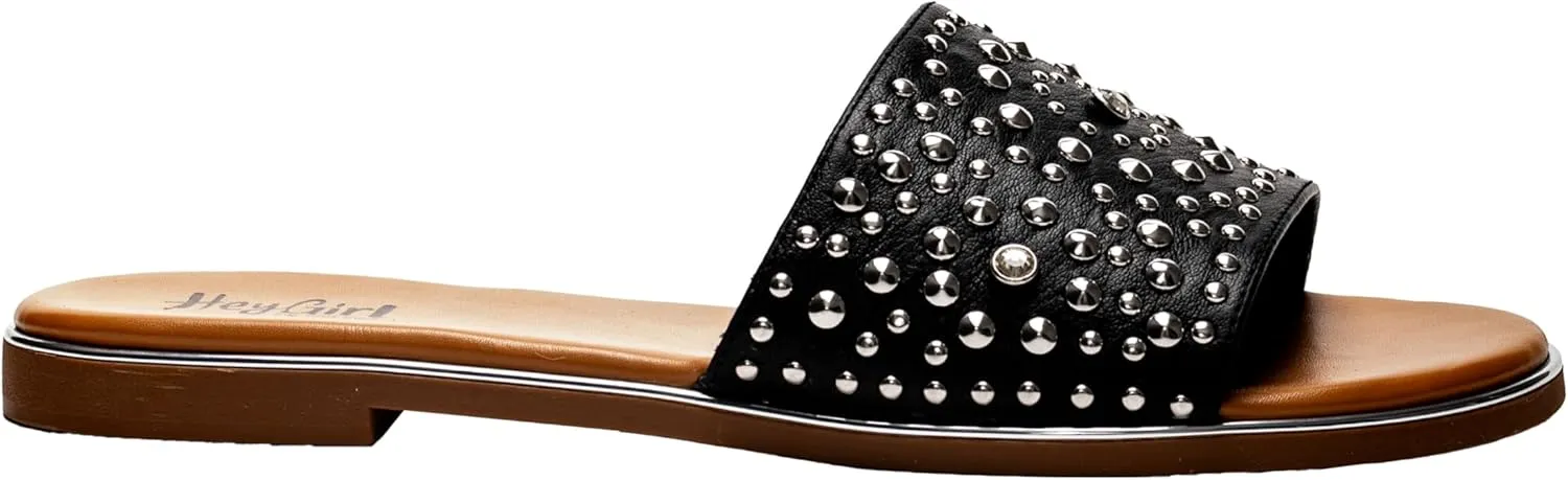 Corkys Footwear Hey Girl Womens Bail Money Sandal - Featuring a Studded Wide Strap With Elastic Gore, Metallic Rand Around the Bottom, and Cushioned Insoles