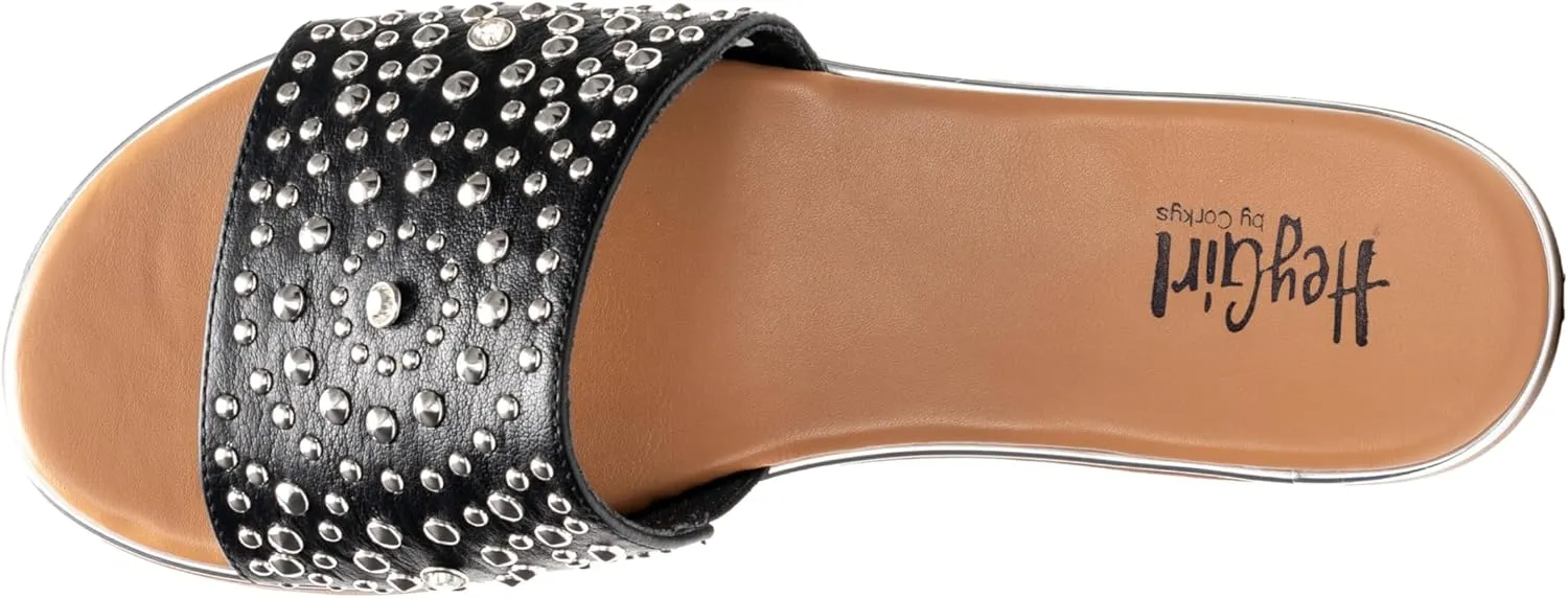 Corkys Footwear Hey Girl Womens Bail Money Sandal - Featuring a Studded Wide Strap With Elastic Gore, Metallic Rand Around the Bottom, and Cushioned Insoles