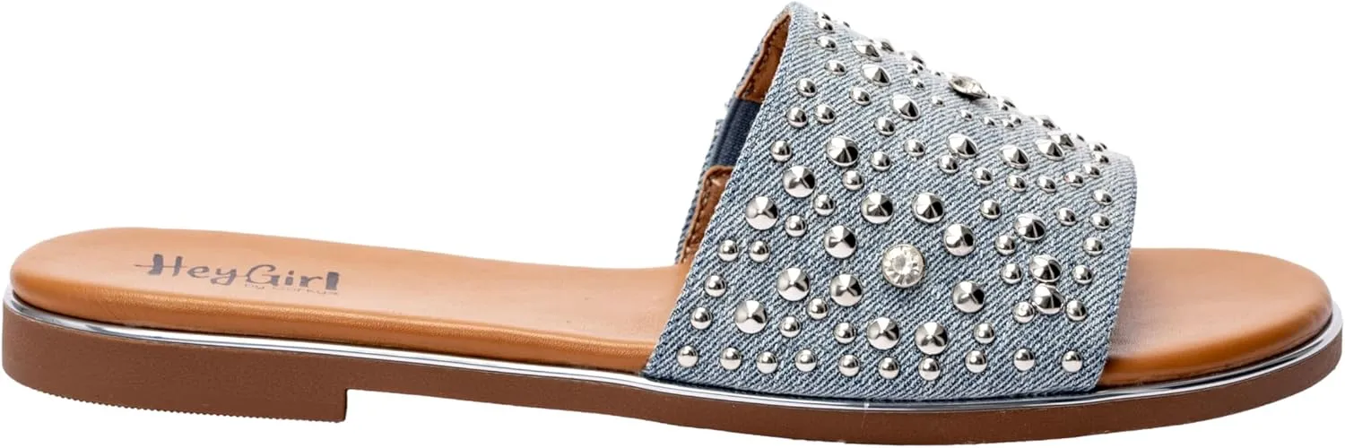 Corkys Footwear Hey Girl Womens Bail Money Sandal - Featuring a Studded Wide Strap With Elastic Gore, Metallic Rand Around the Bottom, and Cushioned Insoles