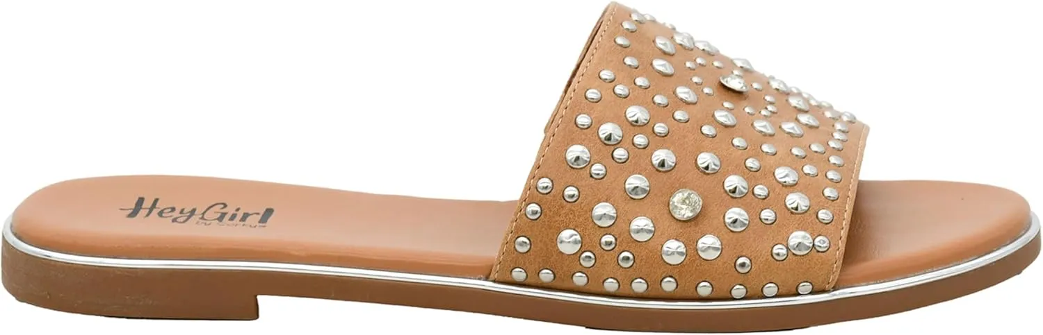 Corkys Footwear Hey Girl Womens Bail Money Sandal - Featuring a Studded Wide Strap With Elastic Gore, Metallic Rand Around the Bottom, and Cushioned Insoles