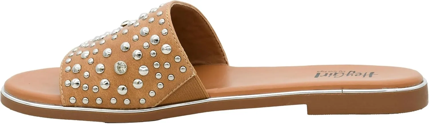 Corkys Footwear Hey Girl Womens Bail Money Sandal - Featuring a Studded Wide Strap With Elastic Gore, Metallic Rand Around the Bottom, and Cushioned Insoles