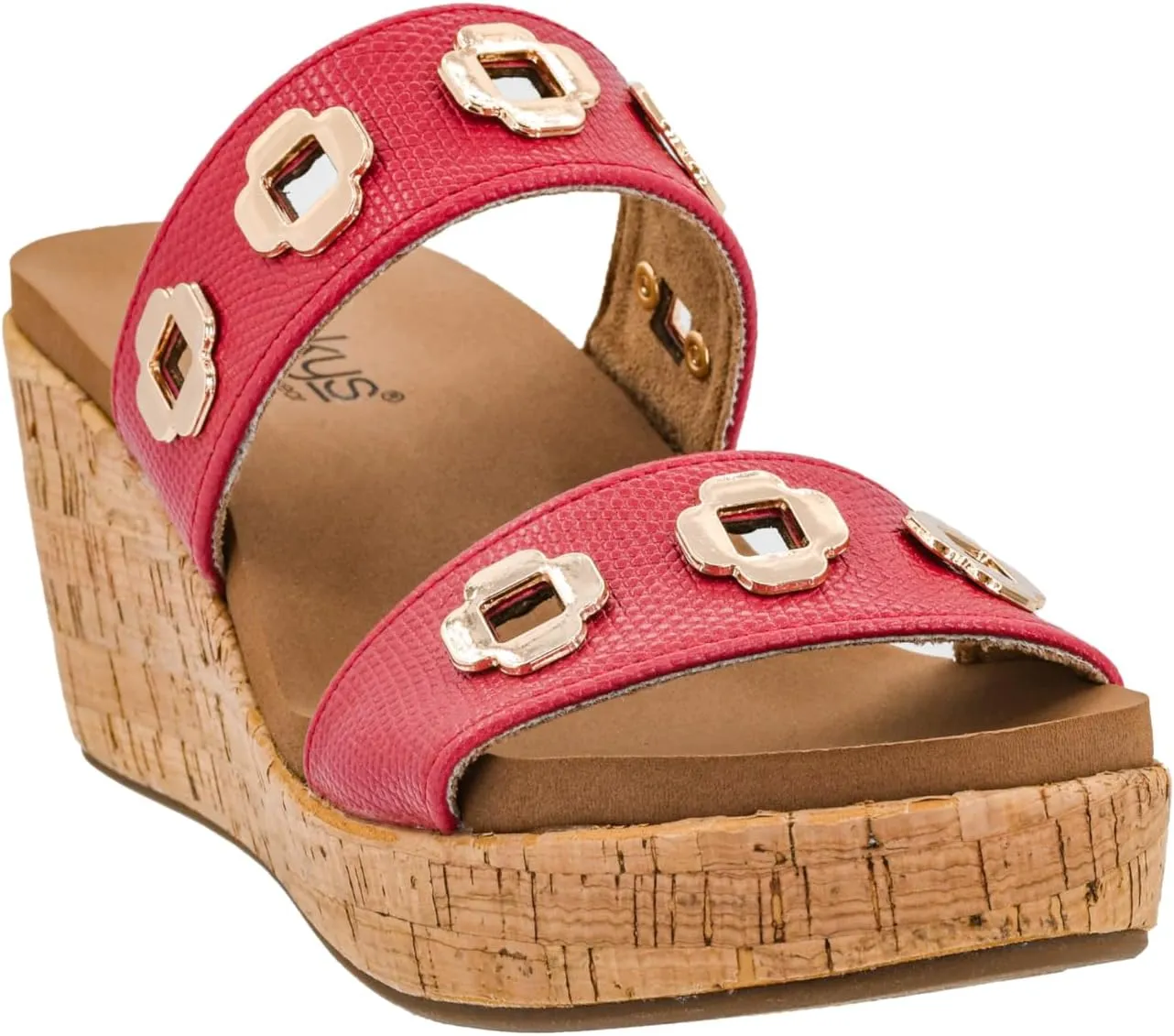 Corkys Footwear Hi Tide Double Strap 2.5-Inch Wedge - Featuring Two Metal-Accented Straps, A Cushioned EVA Insole For All Day Wear, Easy and Convenient Slip-On design