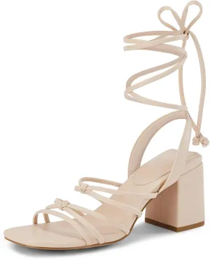Coutgo Women's Strappy Chunky Heels Sandals Lace Up Block Heel Square Open Toe Dress Shoes