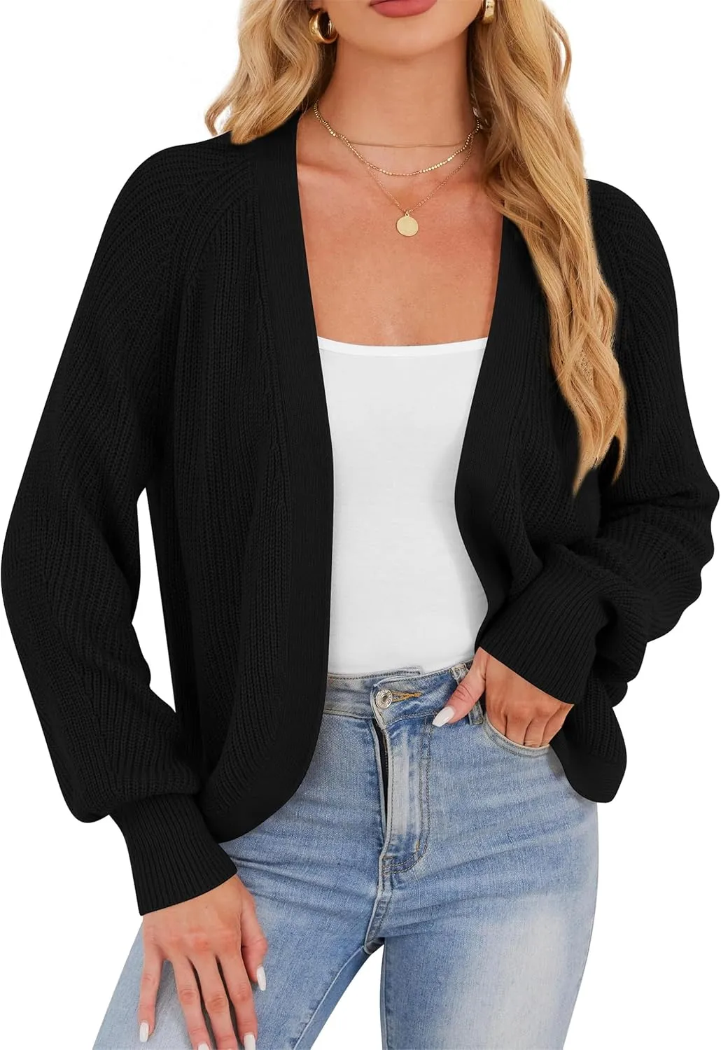 Cropped Cardigan Sweaters for Women Trendy Chunky Cable Knit Soft Cute Loose Sweaters Coats for Casual