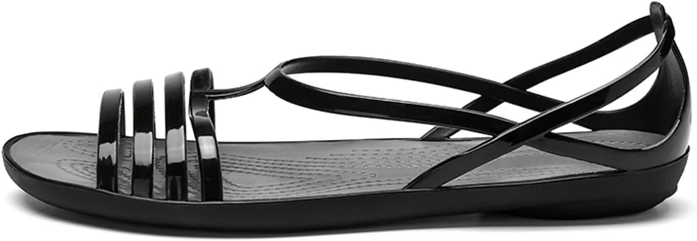 CROSSBABY Women's Open Toe Colorful Neon Jelly Flat Sandals,Summer T-Strap Rainbow Gladiator Clear Rain Shoes Slip on Beach Casual Width Toe Sandals