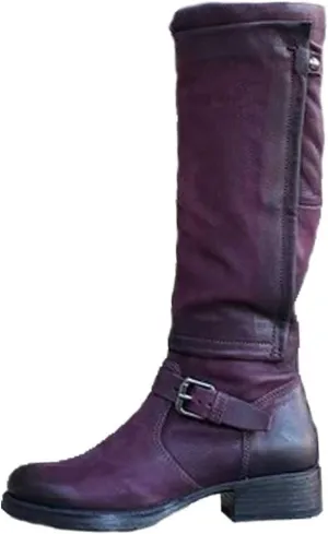 Ctreela Slouch Riding Boots Vintage Side Zipper Motorcycle Boots Winter Retro Round Toe Combat Boots Knee High Work Booties
