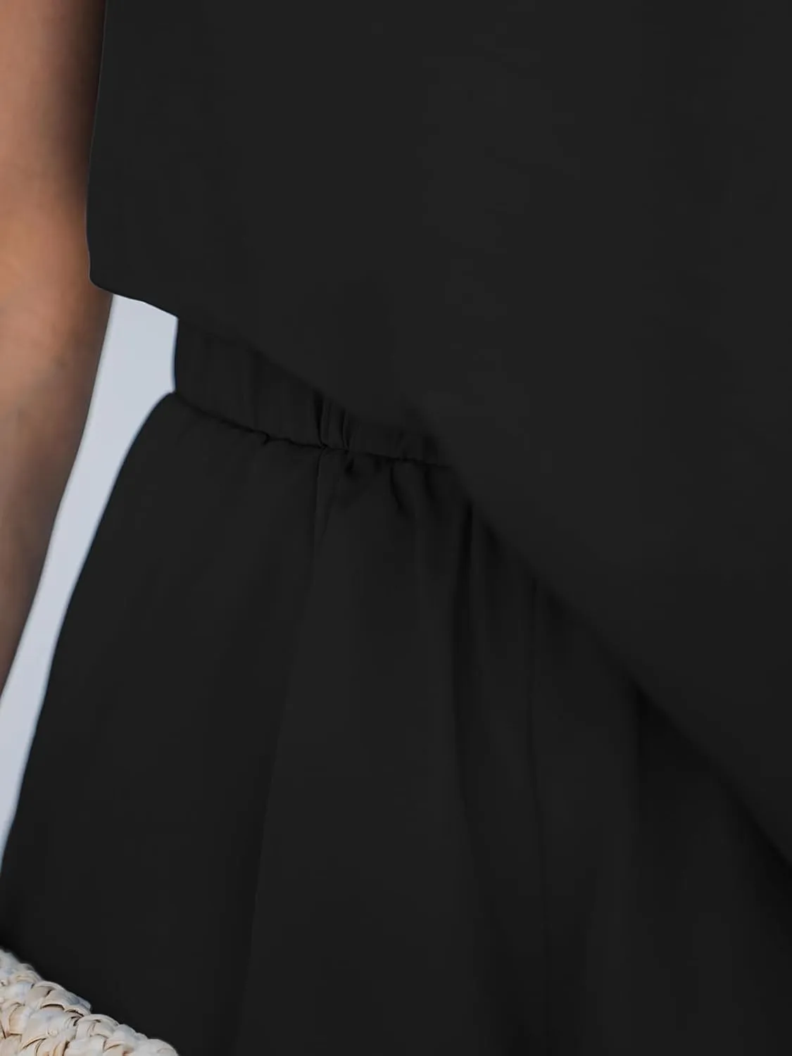 CUPSHE Women's One Shoulder Romper 3/4 Sleeve Wide Leg Mini Jumpsuit Short Draped Bodice Romper Casual Summer Loose Outfit