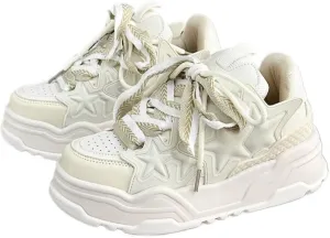 Cute Star Shoes for Women Chunky Platform Lace-up Comfortable Slip-Resistant Lightweight Soles Casual Sneakers Kawaii Y2K Retro Pretty Pastel Gifts for Girls
