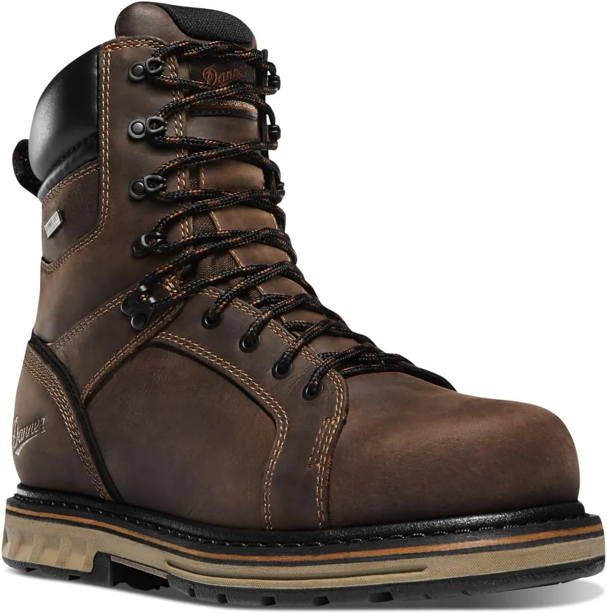 Danner 8” Steel Yard Steel Toe Work Boots for Men - Waterproof Full-Grain Leather with Dual-Density Footbed, Slip-Resistant Outsole, and EH Resistance