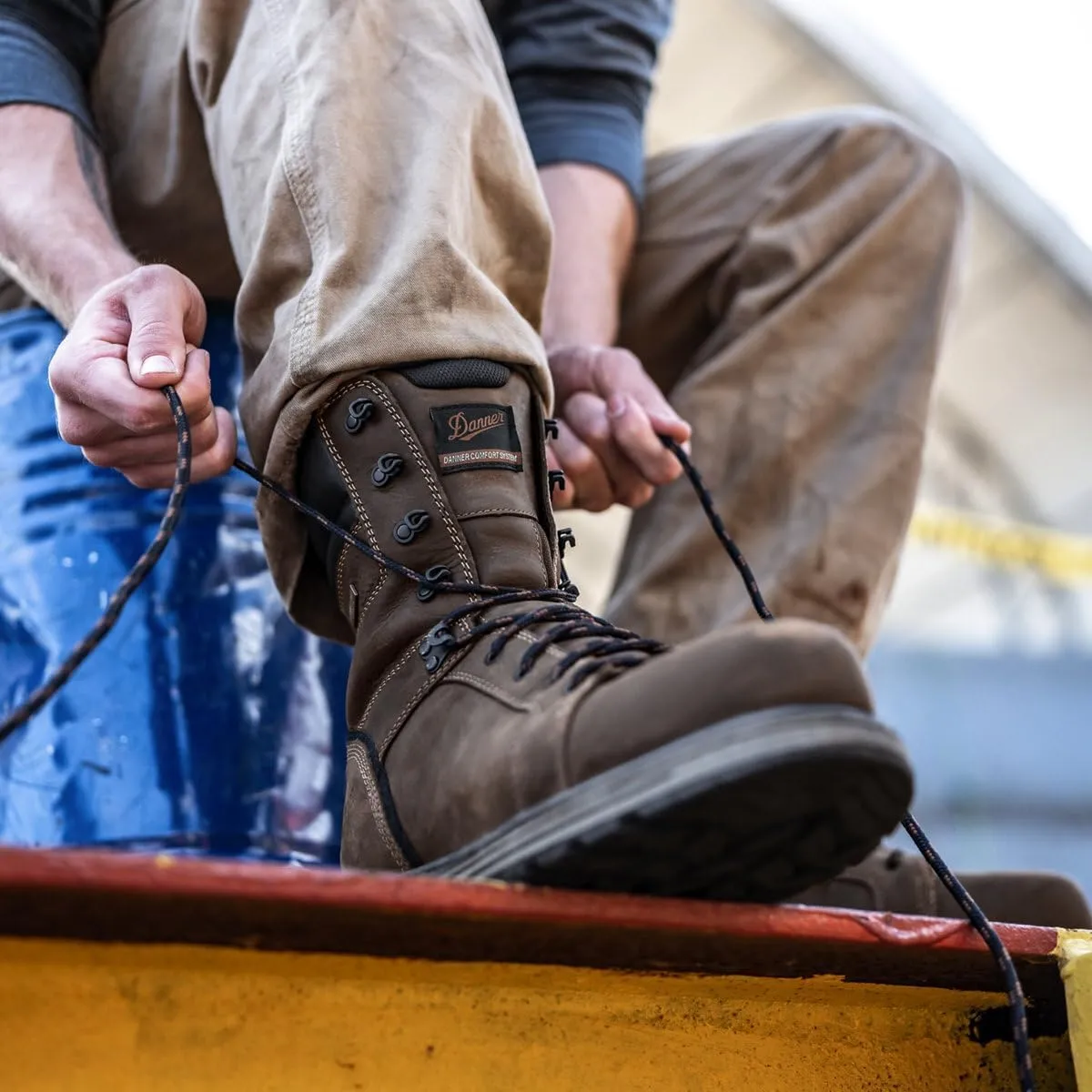 Danner 8” Steel Yard Steel Toe Work Boots for Men - Waterproof Full-Grain Leather with Dual-Density Footbed, Slip-Resistant Outsole, and EH Resistance