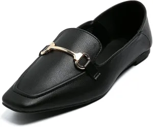 Dcfodk Women's Classic Leather Loafers Casual Slip On Flats Comfort Driving Office Loafer Shoes，Black & White