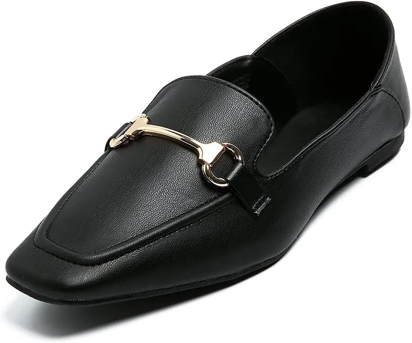 Dcfodk Women's Classic Leather Loafers Casual Slip On Flats Comfort Driving Office Loafer Shoes，Black & White