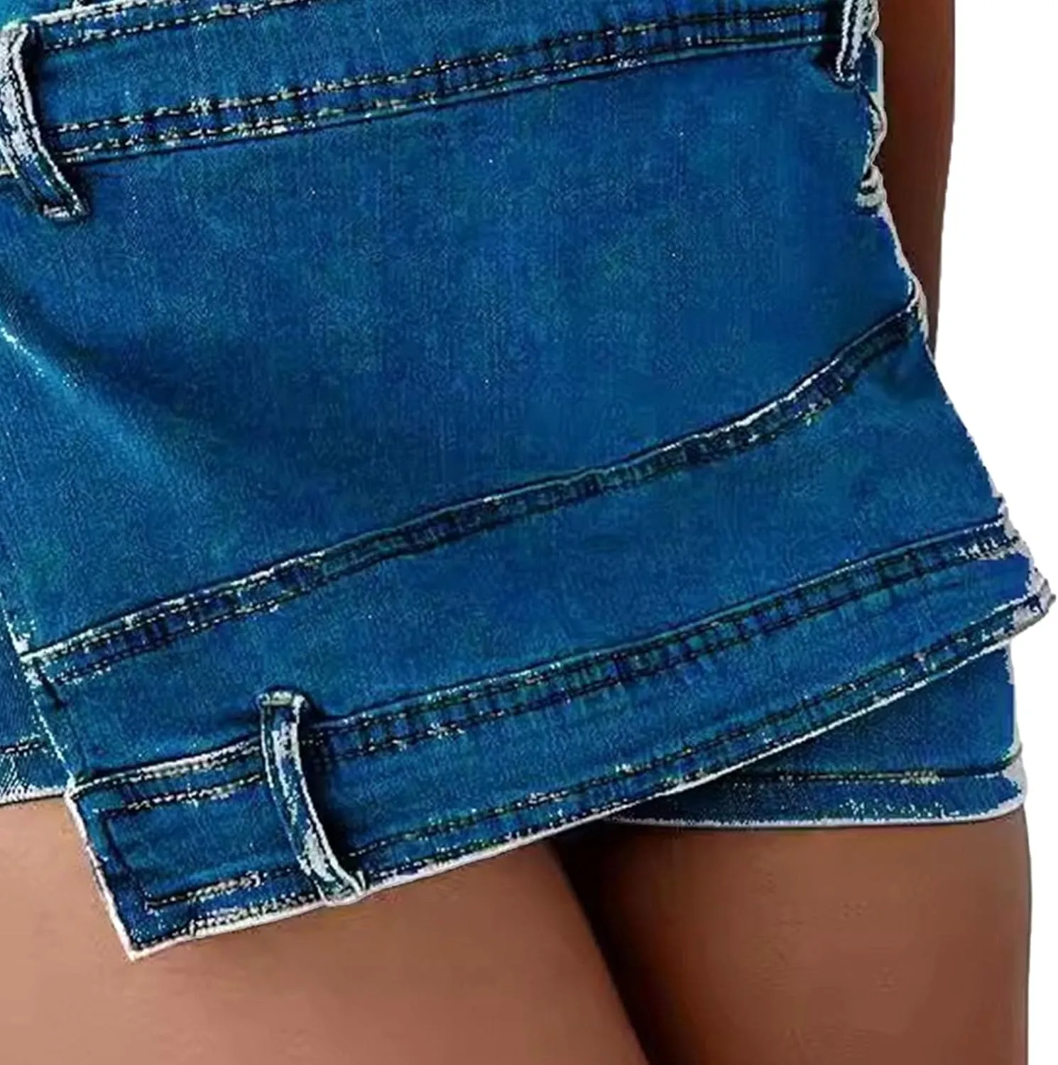 Denim Dress for Women High Waist A-Line Irregular Crossover Jeans Summer Wide Leg Trendy Denim Pants