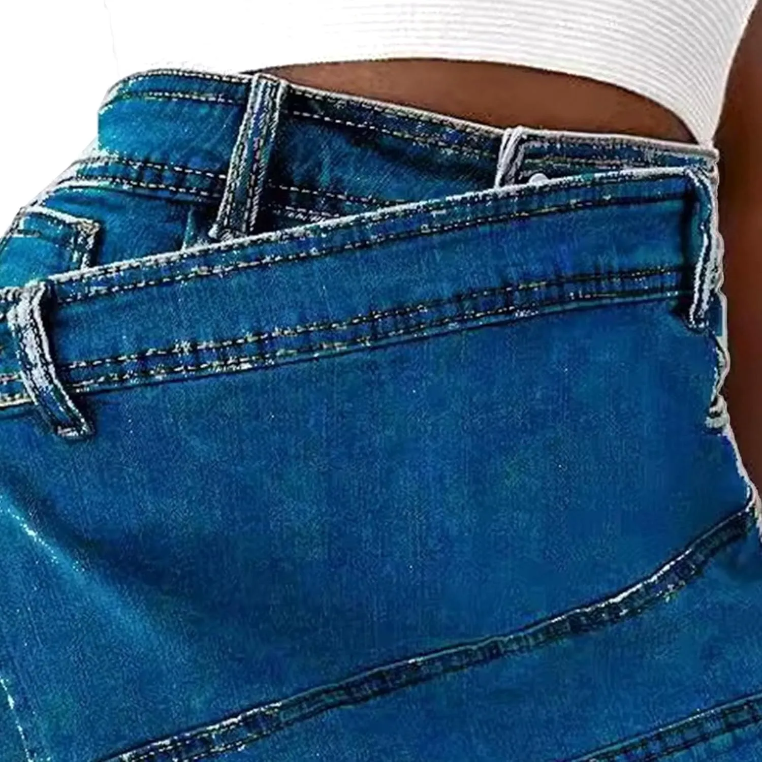 Denim Dress for Women High Waist A-Line Irregular Crossover Jeans Summer Wide Leg Trendy Denim Pants