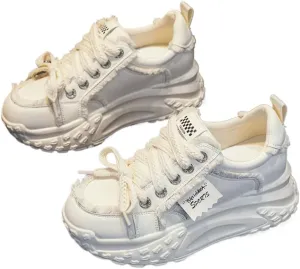 Designed to Make Your Legs Look Slimmer - Ins Influencers' Trendy Tire-Tread Daddy Sneakers with T-Strap | Thick Invisible Height Boost Chunky Sole for Student Travel & Outfits