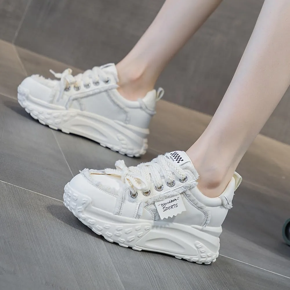 Designed to Make Your Legs Look Slimmer - Ins Influencers' Trendy Tire-Tread Daddy Sneakers with T-Strap | Thick Invisible Height Boost Chunky Sole for Student Travel & Outfits