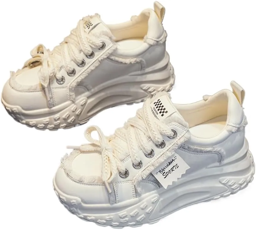 Designed to Make Your Legs Look Slimmer - Ins Influencers' Trendy Tire-Tread Daddy Sneakers with T-Strap | Thick Invisible Height Boost Chunky Sole for Student Travel & Outfits