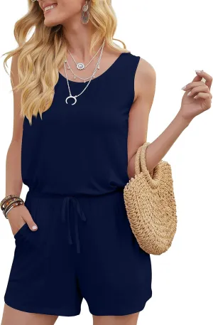 DouBCQ Womens Summer Romper Casual Short Jumpsuits with Pockets