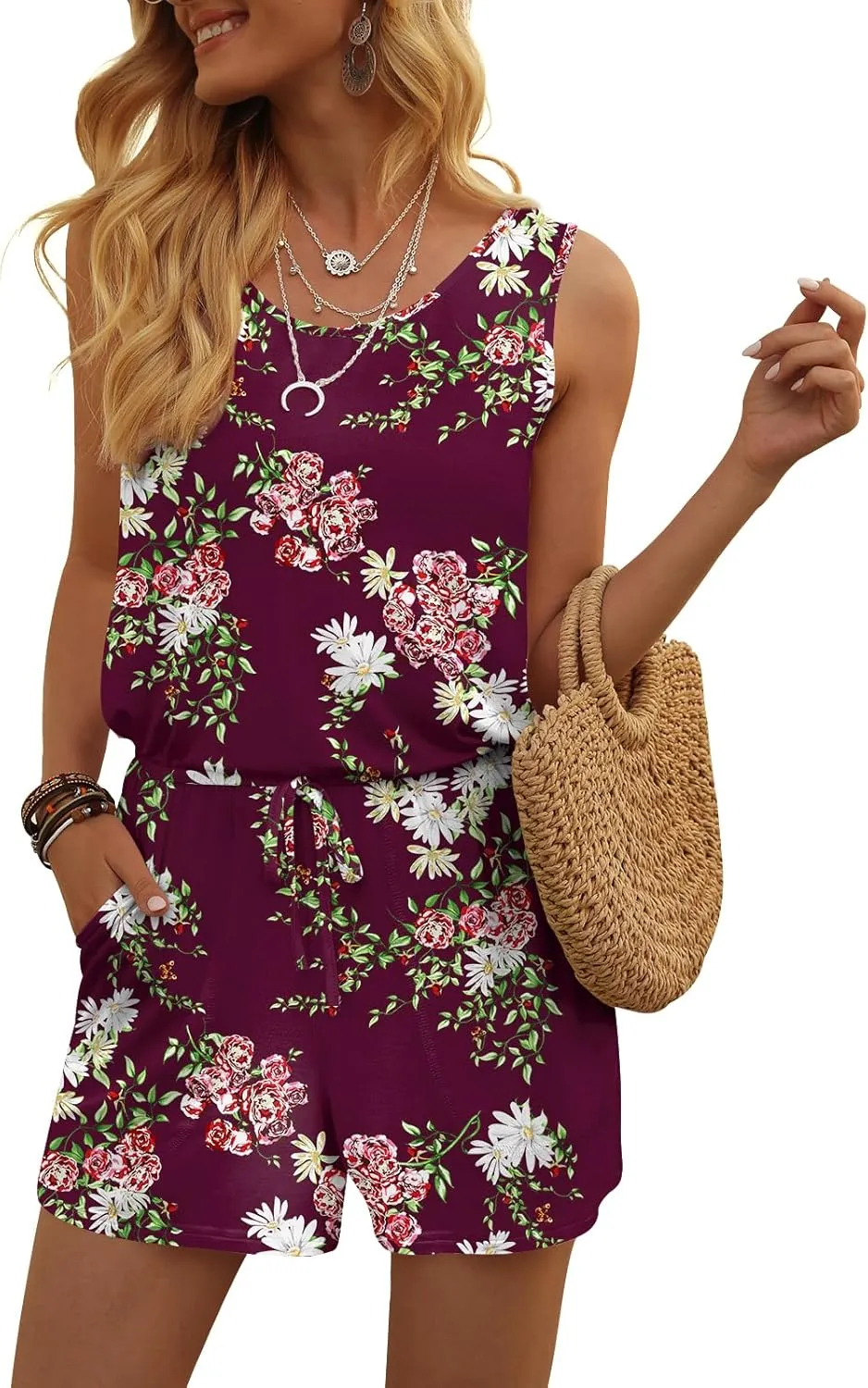 DouBCQ Womens Summer Romper Casual Short Jumpsuits with Pockets