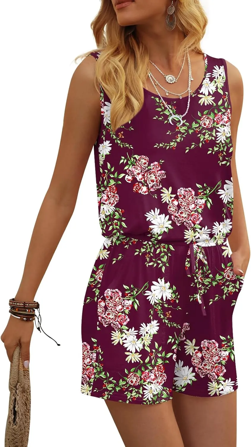 DouBCQ Womens Summer Romper Casual Short Jumpsuits with Pockets