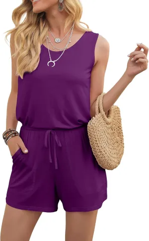 DouBCQ Womens Summer Romper Casual Short Jumpsuits with Pockets