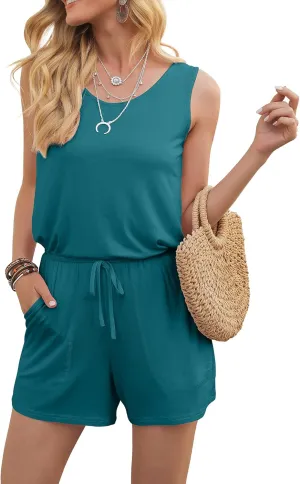 DouBCQ Womens Summer Romper Casual Short Jumpsuits with Pockets