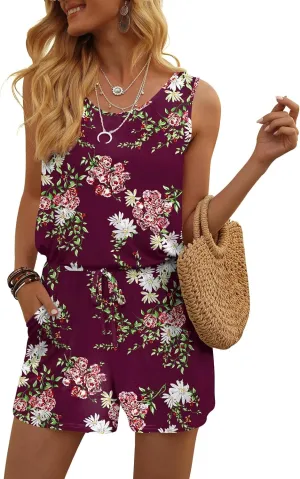 DouBCQ Womens Summer Romper Casual Short Jumpsuits with Pockets