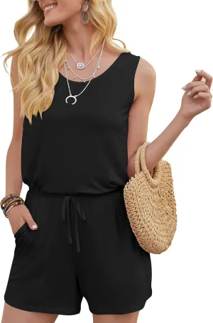 DouBCQ Womens Summer Romper Casual Short Jumpsuits with Pockets
