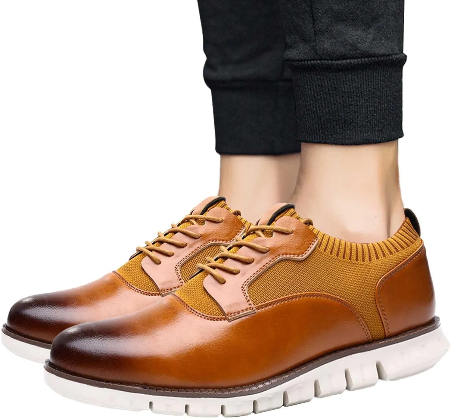 Dress Shoes for Men Casual Classic Style Men Lace Up Vintage Leather Shoes Black Shoes White Soles Men Business Casual
