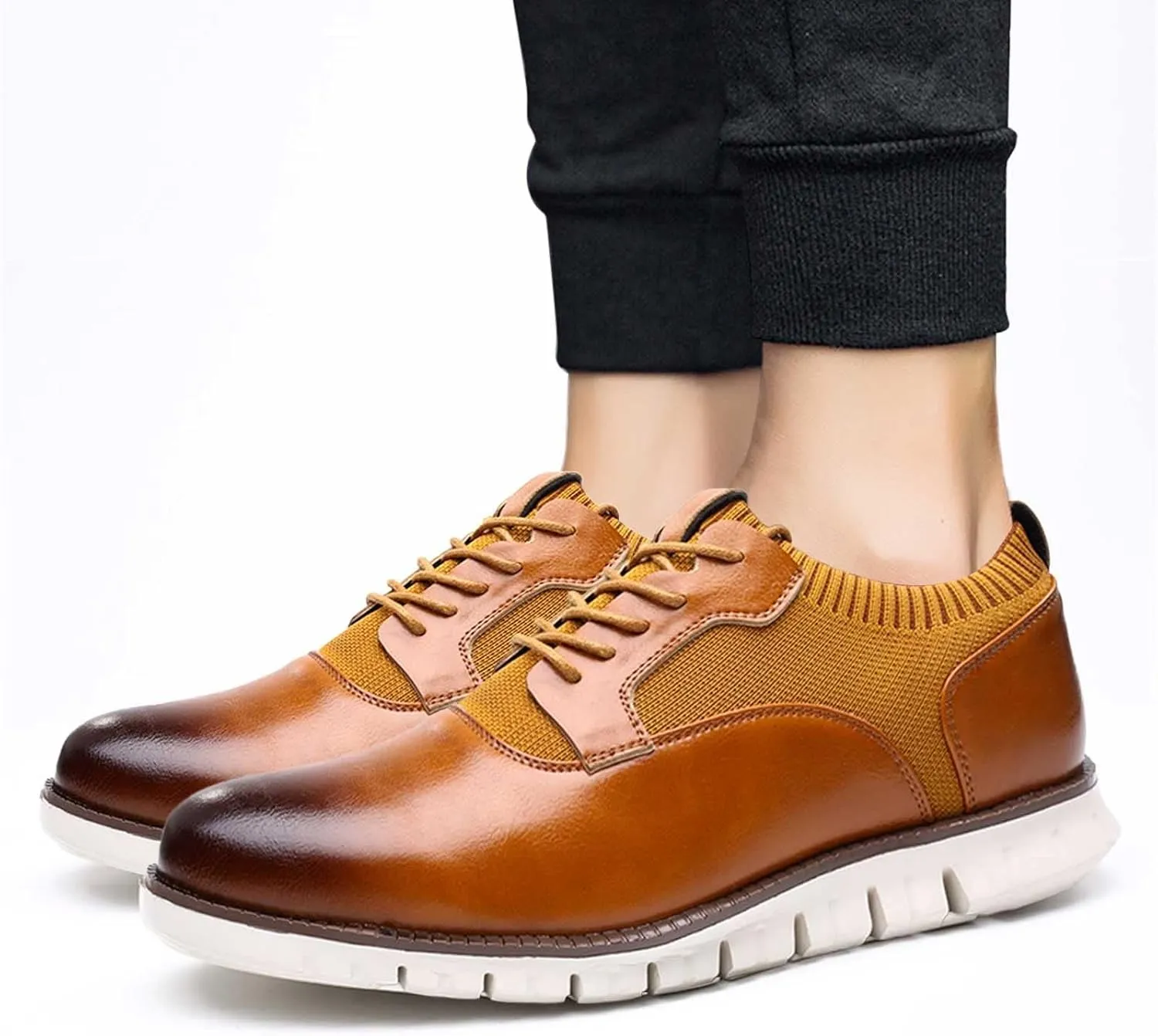 Dress Shoes for Men Casual Classic Style Men Lace Up Vintage Leather Shoes Black Shoes White Soles Men Business Casual