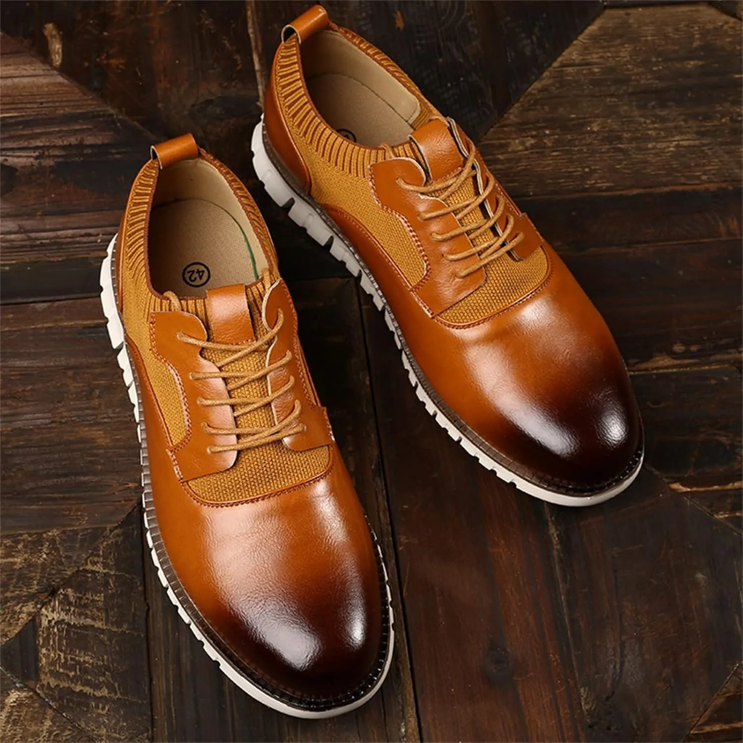 Dress Shoes for Men Casual Classic Style Men Lace Up Vintage Leather Shoes Black Shoes White Soles Men Business Casual