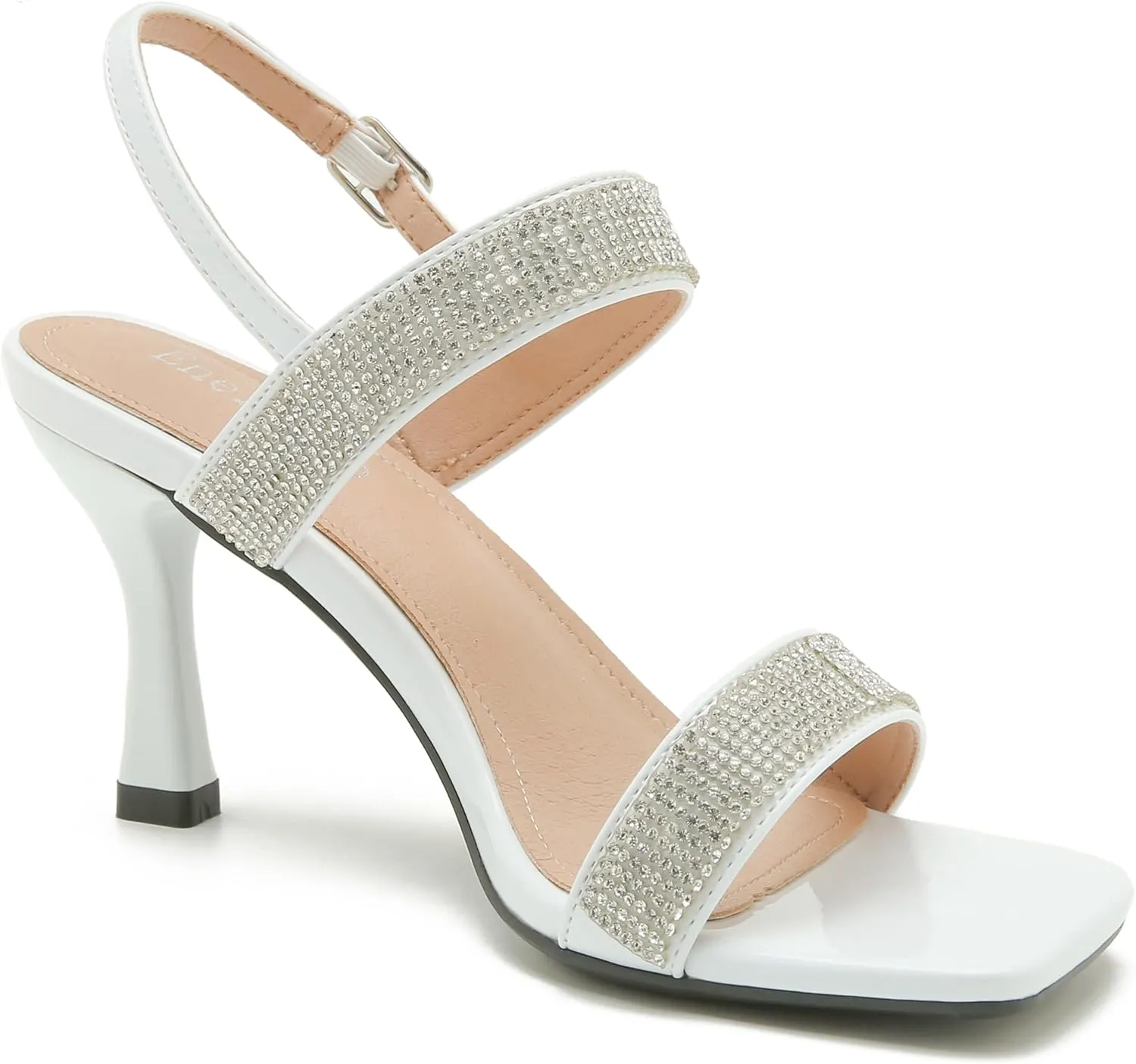 Enelauge Women's Strappy Square Toe Rhinestone Stiletto High Heeled Sandals Slingback Heels Summer Wedding Party Dress Shoes